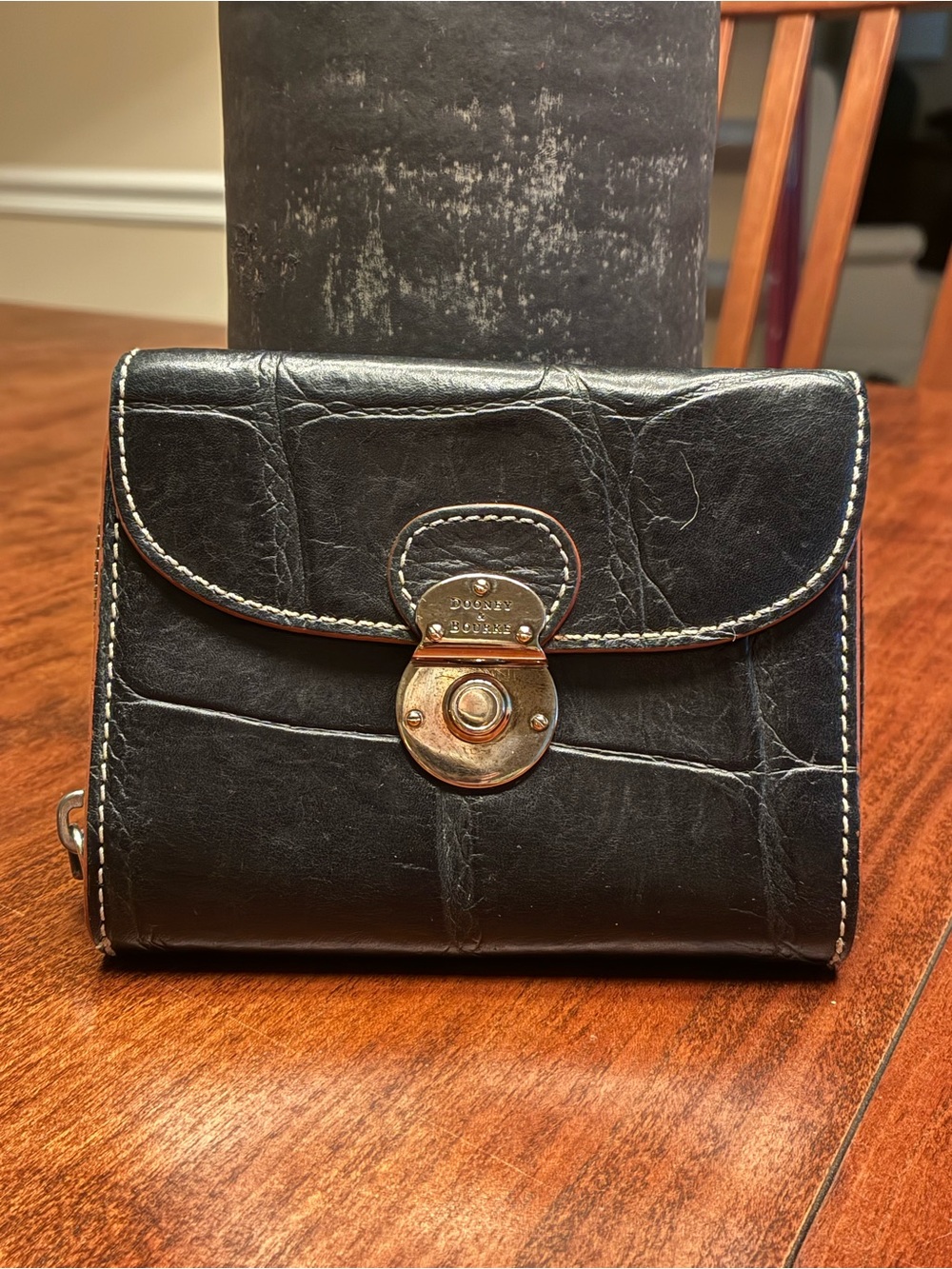 Dooney & Bourke Black Leather Men's Wallet with Gold-Tone Turnlock